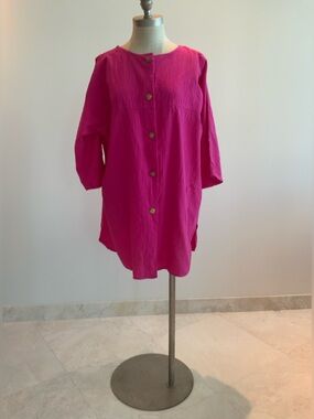 Fun Bright Fuchsia Cotton Button-Front Tunic sz 2x